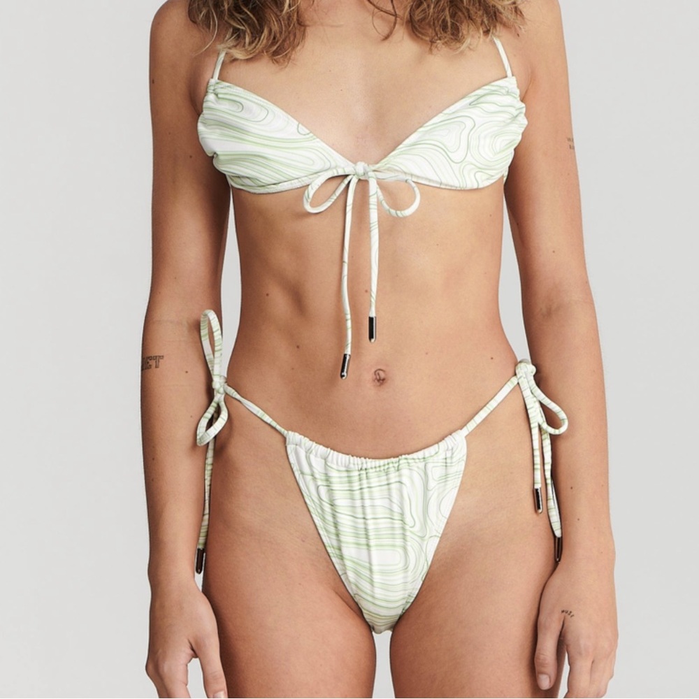 charlie holiday pricilla green abstract wave triangle tie skimpy bikini small
